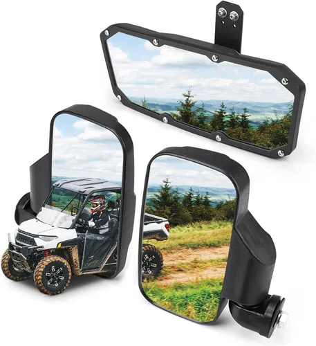 KEMIMOTO UTV - Juego de espejos laterales y espejo central compatible con Polaris Ranger 500 900 1000 XP Defender con tubo perfilado Pro-Fit UTV