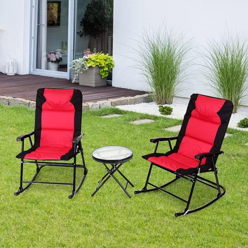 Miniatura 3 de Tangkula Juego de 3 piezas de bistró plegable, sillas mecedoras al aire libre y mesa redonda, juego de muebles plegables para patio trasero, jardín