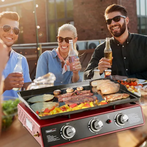 Miniatura 9 de Royal Gourmet PD1301R Plancha de mesa de propano de 3 quemadores con cubierta, parrilla portátil de 24 pulgadas con salida de 25,500 BTU para Rojo