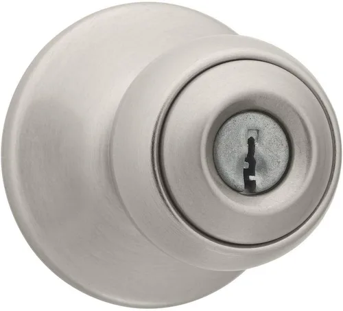 Kwikset Pomo de puerta de entrada Polo con cerradura y llave, manija de puerta exterior con llave segura, pomo de puerta para entrada delantera y
