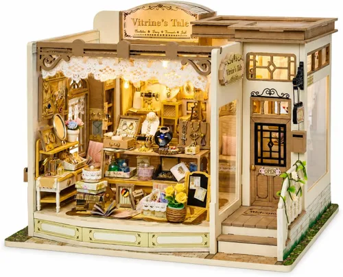 Miniatura 8 de Roroom Kit de casa en miniatura, kit de rincón de libro de cuento de hadas con luz LED, rompecabezas de madera 3D, kit de casa de muñecas