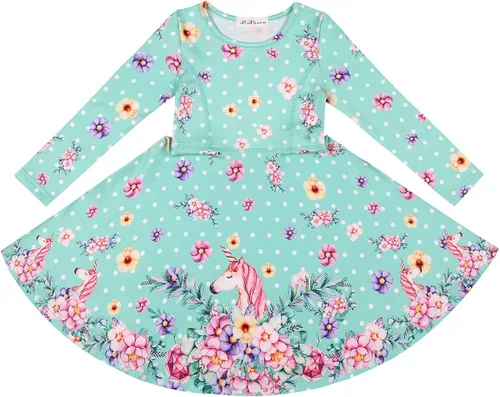 Miniatura 3 de LaBeca - Vestido sin mangas o de manga larga para niñas vestidos casuales con diseño de unicornio o sirena para niñas pequeñas o grandes
