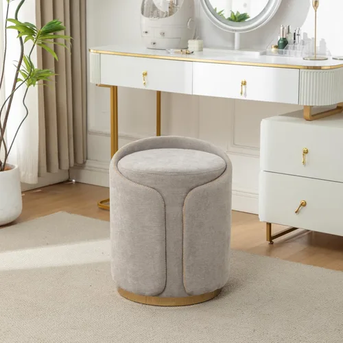 Miniatura 16 de Taburete Giratorio de Tocador con Base Dorada Cómoda Silla de Tocador Taburete Redondo Moderno para Tocador de Maquillaje Otomana de Tocador Beige