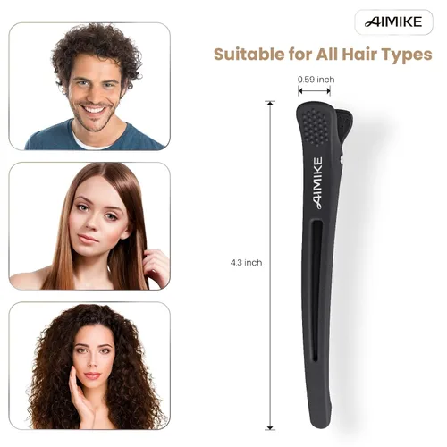 Miniatura 5 de AIMIKE - 6 piezas de pinzas profesionales para peinar y separar el cabello, antideslizantes, con pico de pato y banda de silicona para peluqueros