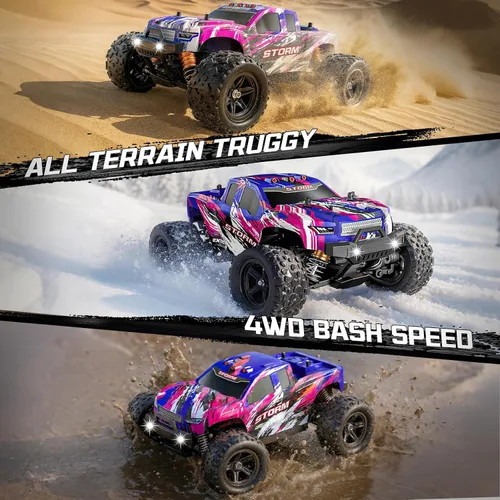 Miniatura 5 de Auto de control remoto rosa para niñas, autos a control remoto rápidos para niñas, camión monstruo a escala 1:18 con 40+ KM/H Speed 4WD Off-Road RC