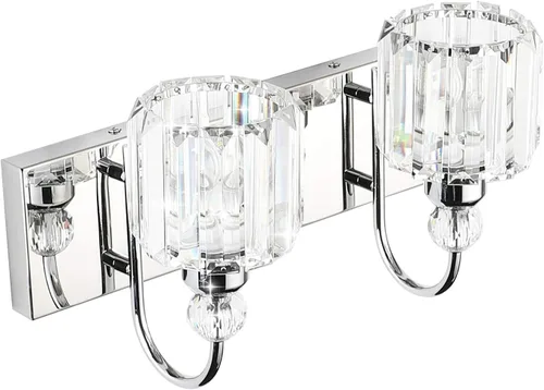 Miniatura 2 de Ralbay Moderna lámpara de tocador de baño, accesorio de pared de cristal de 2 luces para baño Cromo redondo
