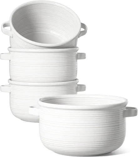 Miniatura 10 de LE TAUCI Cuencos para sopa con asas - 22 oz de cerámica sin plomo para sopa de cebolla francesa, aptos para horno y microondas, diseño resistente al