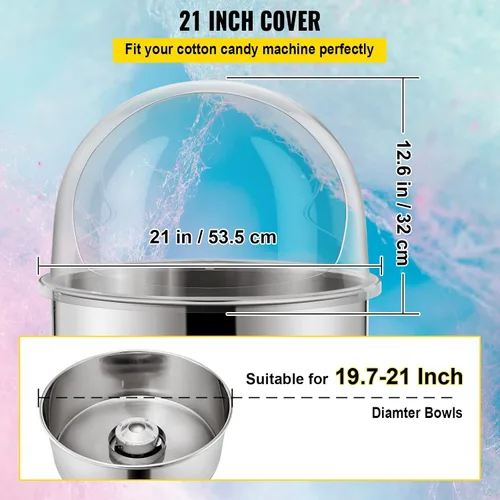 Miniatura 3 de VBENLEM Cubierta de 21 Pulgadas para Máquina de Algodón de Azúcar, Protector de Burbujas de Plástico para Fabricante de Hilo Dental Comercial