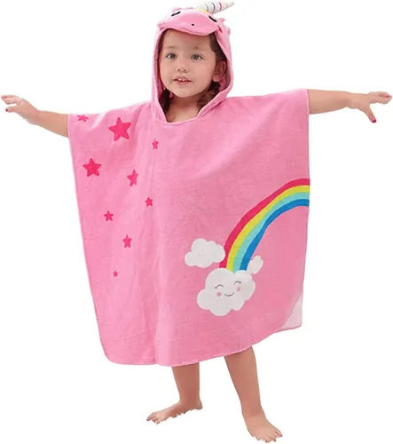 Miniatura 15 de LOLANTA Toallas de baño con capucha de tela de rizo para niños, toalla de playa para niños, poncho de piscina, bata de algodón (verde #B, 4-6 años)