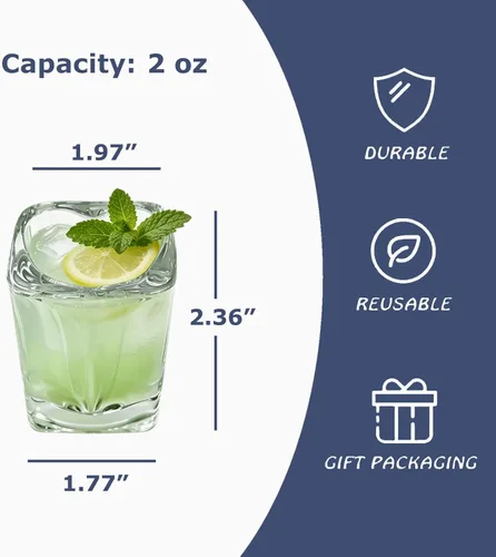 Miniatura 5 de Valeys Vasos de chupito de 2 oz de base pesada, juegos de 6/Vasos de tequila en forma de corazón transparentes/Vaso de chupito cuadrado/Vaso