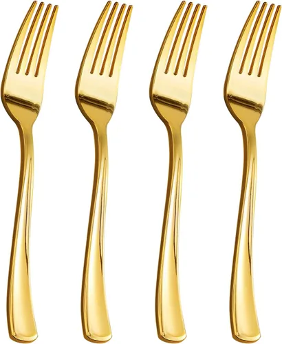 Goodluck Paquete de 150 tenedores de plástico dorados, tenedores resistentes, desechables, cubiertos de plástico perfectos para bodas, fiestas,