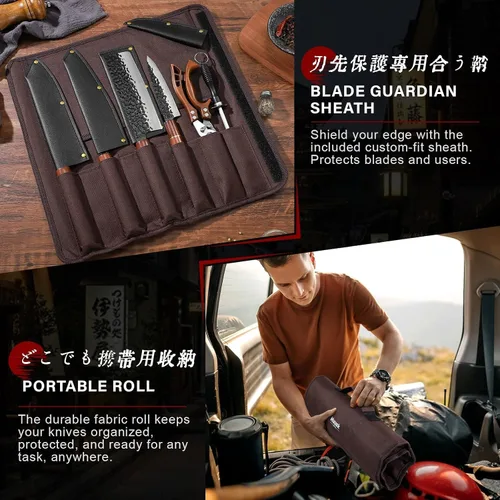 Miniatura 4 de Huusk Juego de cuchillos japoneses de 6 piezas con fundas - Juego de cuchillos de chef profesional con bolsa y afilador, juegos de cuchillos