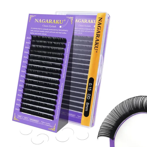 Miniatura 31 de NAGARAKU Extensiones de pestañas, pestañas individuales, 0.05mm, rizo D, 15mm, clásico, negro mate, suave, natural, profesional, 16 filas, 0.05-D