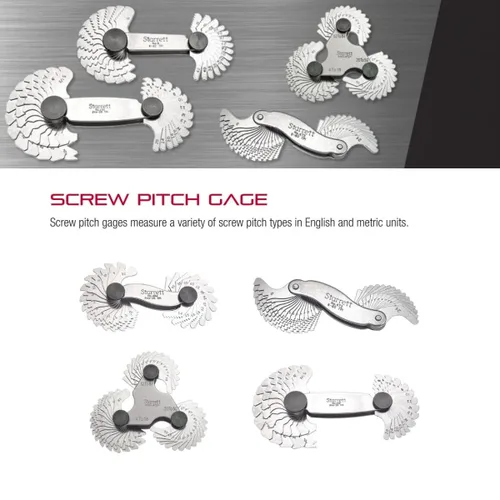 Miniatura 3 de Starrett Medidor de paso de tornillo de acero con dispositivo de bloqueo, ideal para trabajos de construcción y mejoras del hogar, rango