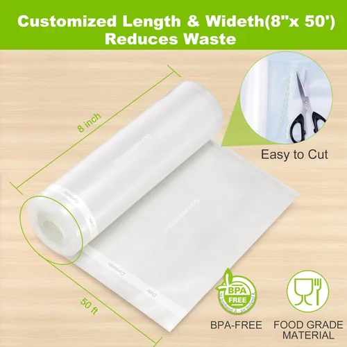 Miniatura 6 de Bonsenkitchen Bolsas Selladoras al Vacío, Rollos de 8" x 50' Paquete de 2 para Almacenamiento de Alimentos, Sin BPA, Resistente, Rollo de Alimentos