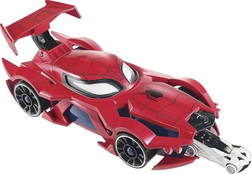 Miniatura 4 de Hot Wheels Marvel Spider-Man Lanzador de coche web con ojos activados por movimiento y coche de juguete de personaje a escala 1:64
