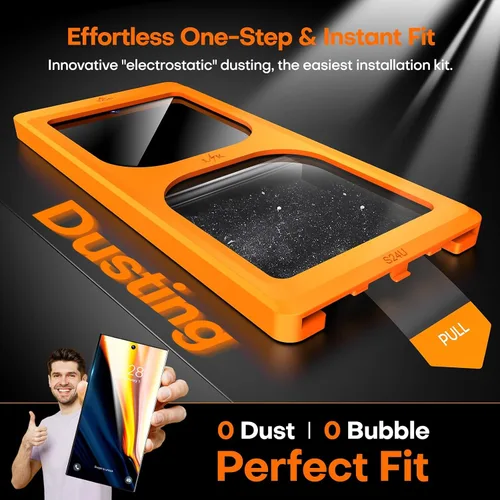 Miniatura 3 de Paquete de 2 protectores de pantalla de vidrio templado para Samsung Galaxy S24 Ultra [grado mil, inastillable], marco de instalación de polvo, 0