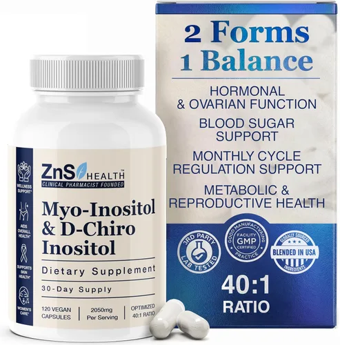ZnS - Suplemento de mio-inositol y D-Chiro inositol para mujeres, suplemento de inositol para mujeres para el equilibrio hormonal y el apoyo