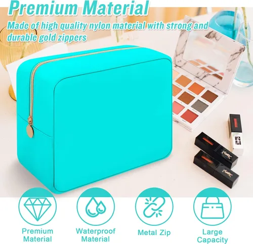 Miniatura 4 de Iqimott Bolsa Grande de Maquillaje de Nylon para Viaje, Bolsa de Cosméticos Preppy Grande Organizadora de Maquillaje de Nylon Bolsa de Artículos