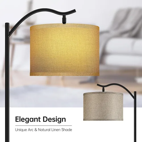 Miniatura 4 de BoostArea Lámpara de pie para sala de estar, lámpara arqueada LED de 9 W, altura moderna con pantalla de lino de tela, 3 niveles de brillo, enchufe