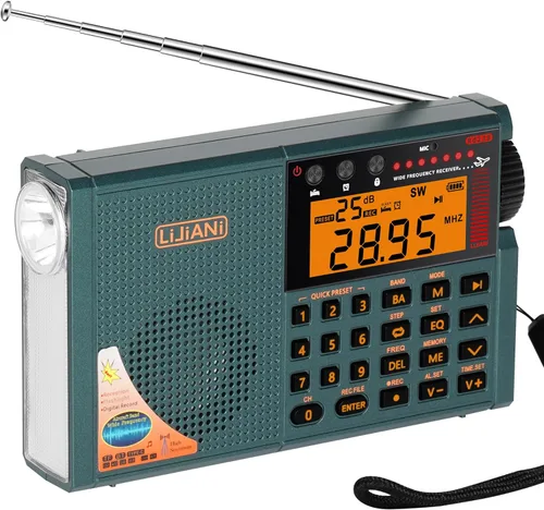Miniatura 5 de Radio de onda corta AIR/VHF/AM/FM/SW/Transistor de bandas meteorológicas con linterna, retroiluminación de tecla, registro digital, reloj