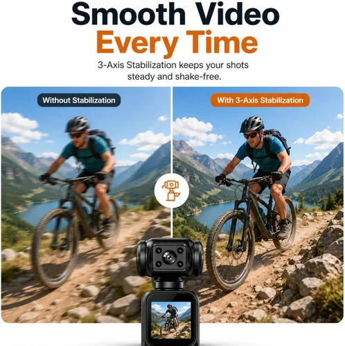 Miniatura 5 de Acuvar Mini cámara de bolsillo 4K con pantalla LCD, cámara de video portátil con WiFi, seguimiento facial, rotación de 270°, tarjeta SD de 64 GB