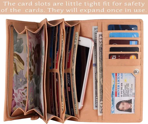 Miniatura 9 de Mou Meraki - Billetera o bolsa de mano de cuero genuino, con bloqueo de seguridad RFID, con escudo contra el robo de identidad, para mujeres