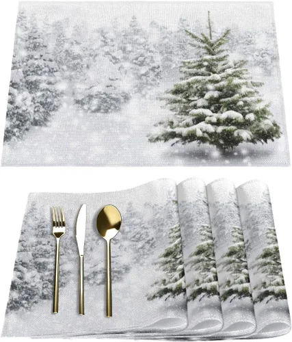 Juego de 6 manteles individuales cuadrados de tela para árbol de Navidad, resistentes al calor, fáciles de limpiar, 12 x 18 pulgadas