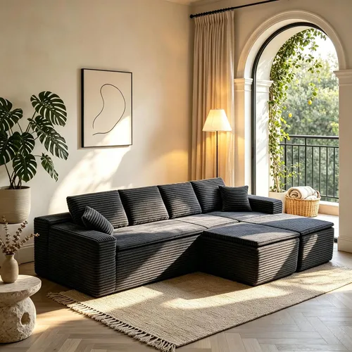 Miniatura 21 de Sofá modular de nube, sofá seccional sin hueso para sala de estar, sofá de espuma viscoelástica de tela de pana, sin montaje, de lujo, moderno