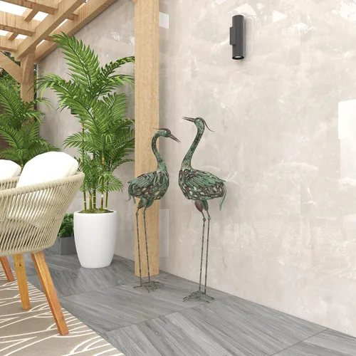 Miniatura 7 de Deco 79 Escultura decorativa de grúa de metal para jardín para interiores y exteriores, juego de 2 esculturas para exteriores de 40 pulgadas, 38