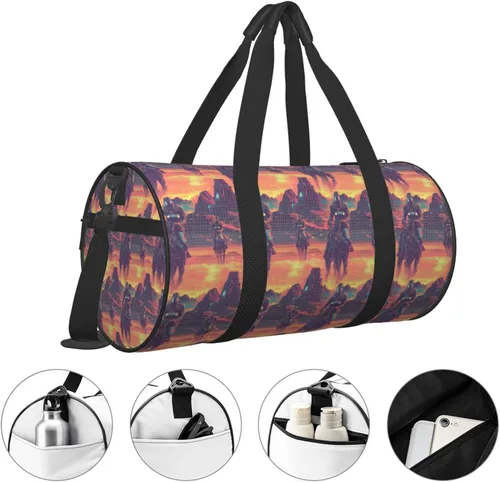 Miniatura 3 de Large Duffle Bag for Travel - Cyber Retro Western Cowboy Print Gym Bag for Women Men, Travel Foldable Bags for Women Men with Zippered Multiple