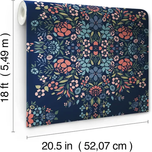 Miniatura 8 de RoomMates RMK12587PLW - Papel tapiz para despegar y pegar con diseño floral de medallón azul