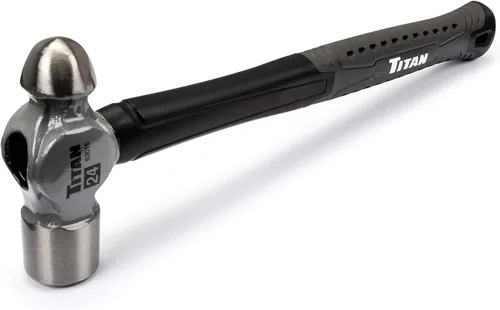 Titan 63016 - Martillo de bola de 24 onzas, cabeza de acero forjado, mango de fibra de vidrio de 13.5" con absorción de impactos y empuñadura de