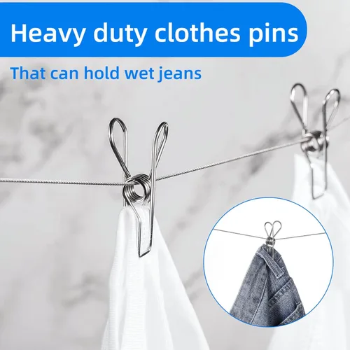 Miniatura 7 de Paquete de 40 alfileres de alambre resistentes al aire libre, de acero inoxidable para colgar ropa, pinzas de metal, clips para ropa, pasadores