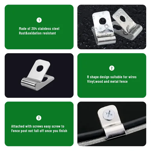 Miniatura 5 de Abrazaderas de alambre para cercas agrícolas, clips de alambre de acero inoxidable con tornillos, clips de valla de vinilo para árbol de Navidad