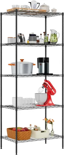 Miniatura 27 de FDW Estantes de almacenamiento ajustables, unidad de estantería de alambre de 5 niveles, estantes de metal resistente con ruedas, 14 pulgadas