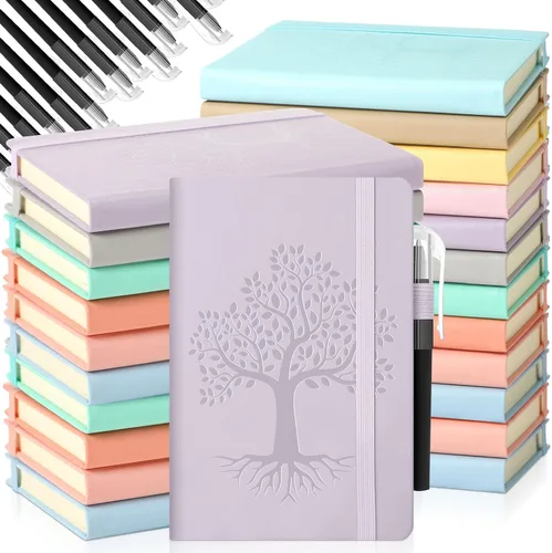 Miniatura 8 de Estune Tree Cuadernos Pequeños de Cuero con Soporte para Bolígrafo, Cuadernos de Bolsillo de Tapa Dura, Cuadernos Temáticos Bonitos con Rayas