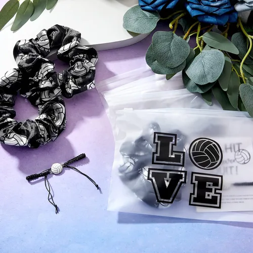 Miniatura 5 de Juexica 36 piezas de regalos de equipo de voleibol, regalos de fiesta de voleibol, incluye 12 pulseras, 12 coleteros, 12 bolsas para mujeres