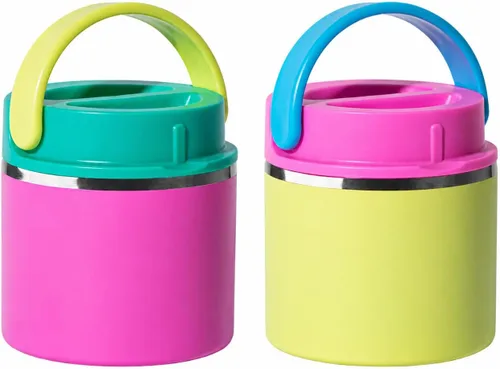 ThermoFlask Tarro de comida aislado de 20 onzas, paquete de 2, rosa y azul, caliente 12 horas frío 24 horas (rosa y amarillo)