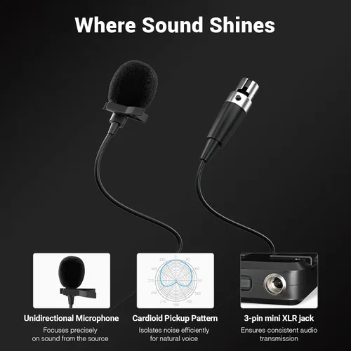 Miniatura 5 de Phenyx Pro Sistema de micrófono inalámbrico de 4 canales, set de micrófono inalámbrico UHF con escaneo automático, 4 bodypacks
