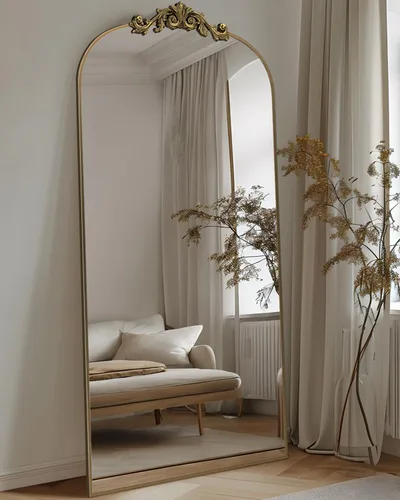 Miniatura 2 de Antok Espejo arqueado de longitud completa, espejo de piso de 71 x 28 pulgadas con tallado, espejos de cuerpo completo para decoración del hogar