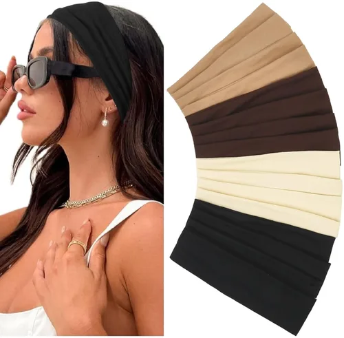 Miniatura 12 de Huachi Diademas antideslizantes para mujer, paquete de 16 bandas elásticas deportivas para el cabello para mujer, diadema de tela de algodón suave