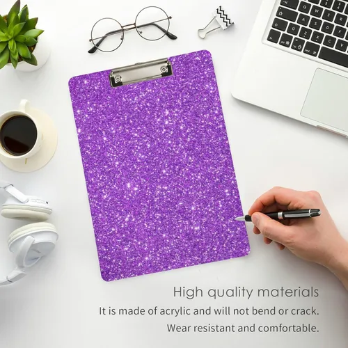 Miniatura 2 de Portapapeles con purpurina morada, diseño de moda, portapapeles de plástico tamaño carta para estudiantes, niños, mujeres y hombres, tablero de clip