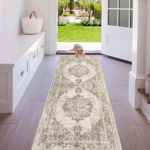 Miniatura 27 de Alfombra de Área 5x7 Alfombras Vintage: Alfombra Medallón Lavable para Interiores de Pelo Bajo Desgastada Alfombra de Piso Alfombras de Acento Retro