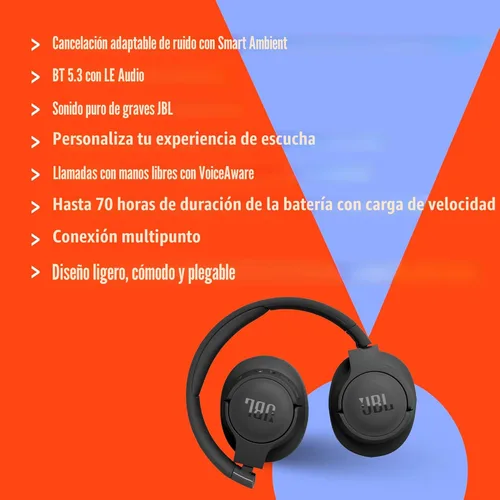Miniatura 6 de JBL Tune 770NC - Cancelación de ruido adaptativa con auriculares inalámbricos Smart Ambient sobre la oreja, Bluetooth 5.3, batería de hasta 70H
