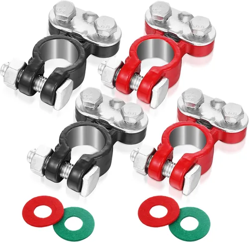 Tallew 2 pares de juego de conectores de terminales de batería con código de color, terminales de cable de batería con arandelas anticorrosión,