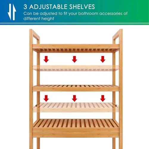 Miniatura 7 de SMIBUY Estante de almacenamiento de baño, estante organizador de bambú sobre el inodoro, ahorro de espacio de inodoro independiente con estantes
