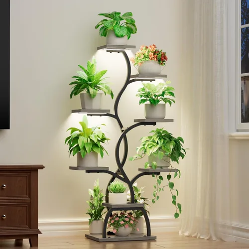 Miniatura 10 de EVAWOO Soporte para plantas de interior con luz de crecimiento, estante para plantas de 8 niveles para interiores, soporte de esquina para plantas