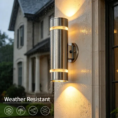 Miniatura 5 de Cerdeco Lámpara de pared cilíndrica de acero inoxidable con sensor de anochecer a amanecer, adecuado para jardín y patio, lámpara de pared moderna