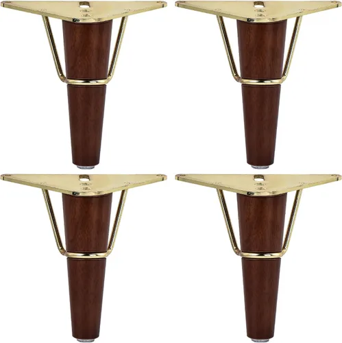 Miniatura 6 de Juego de 4 patas de madera maciza para muebles de 5 pulgadas, juego de 4 patas de repuesto de placa superior triangular de metal moderno de mediados
